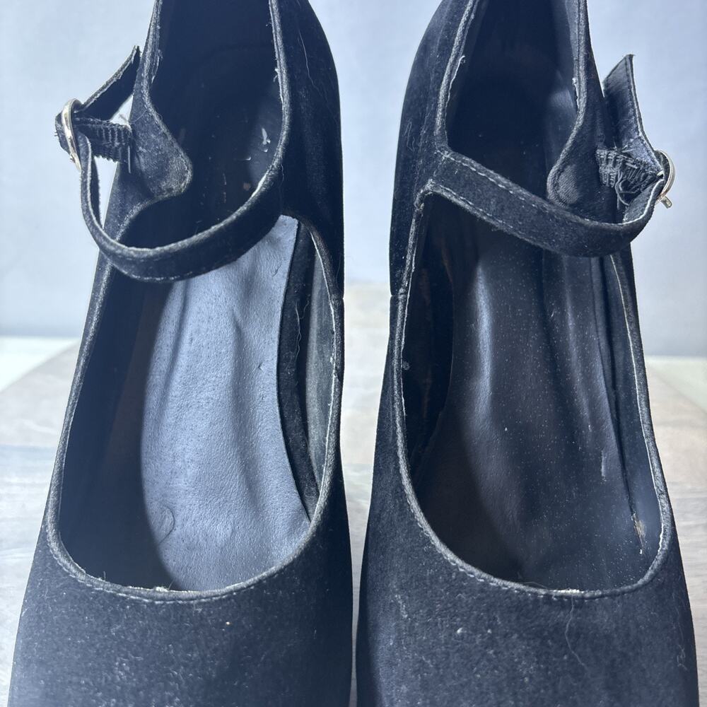 Black Platform Wedge Mary Jane Heels Womens Size 10 Faux Suede Gothic Punk - Picture 7 of 11